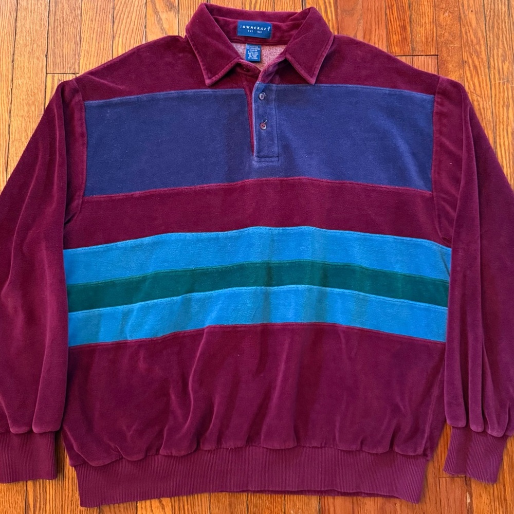 90’s Velour Vintage Rugby Style Collared Shirt